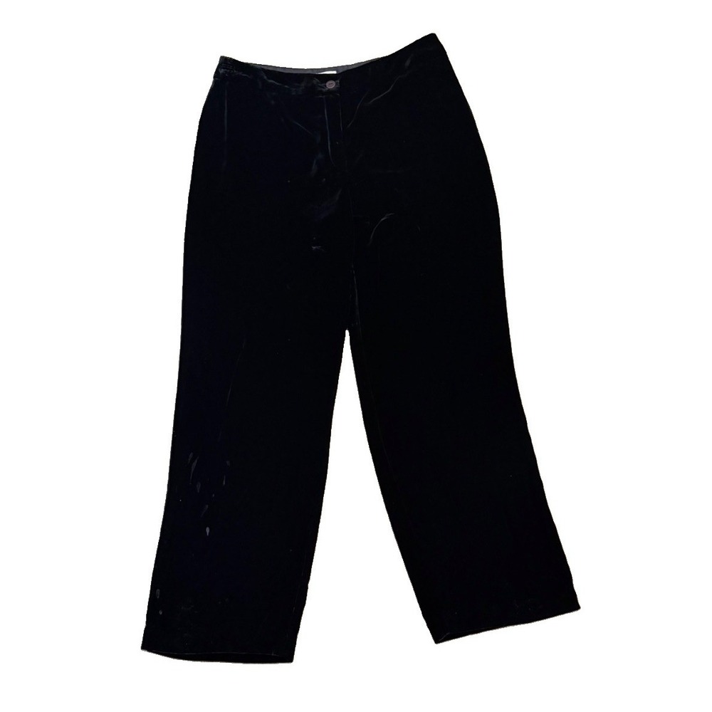 Chico's Size 2 Black Velvet Pants Straight Leg High Rise Holiday Dress Pants